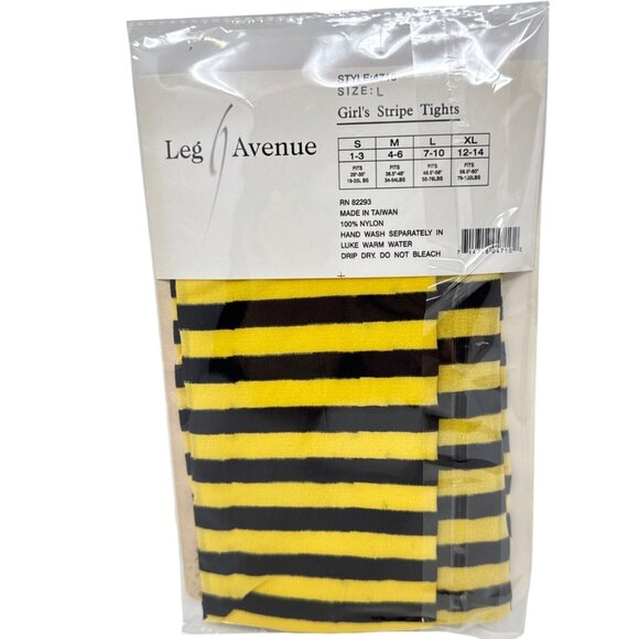 Leg Avenue Girls Stripe Tights Yellow/Black Size L - Picture 2 of 2